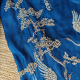 Deep Blue chanderi cotton knot Bird embroidery