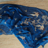 Deep Blue chanderi cotton knot Bird embroidery