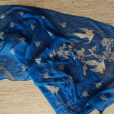 Deep Blue chanderi cotton knot Bird embroidery