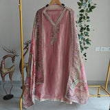 Onion Pink Tissue Kurta with Organza Designer Dupatta Unstitched suit set.