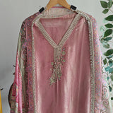 Onion Pink Tissue Kurta with Organza Designer Dupatta Unstitched suit set.