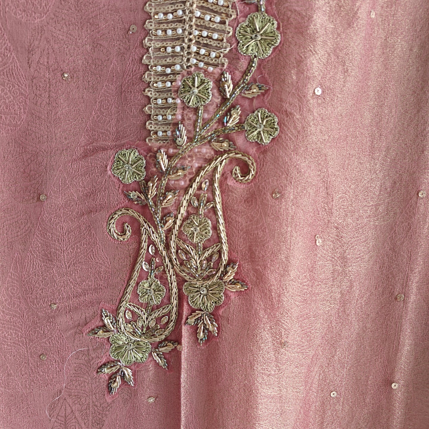 Onion Pink Tissue Kurta with Organza Designer Dupatta Unstitched suit set.