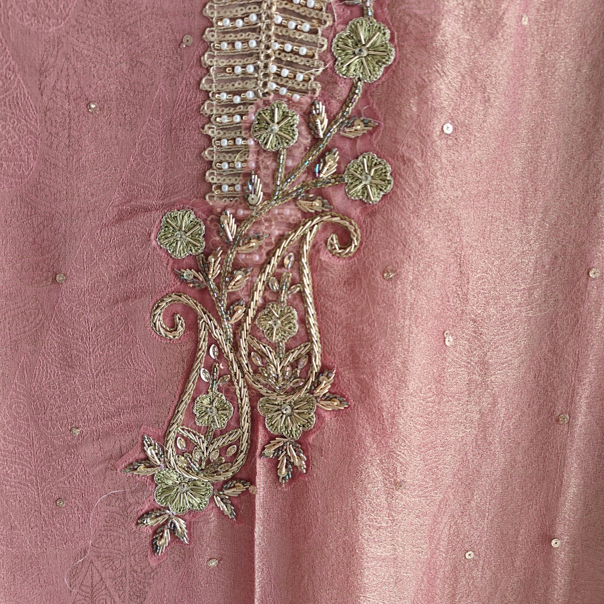 Onion Pink Tissue Kurta with Organza Designer Dupatta Unstitched suit set.