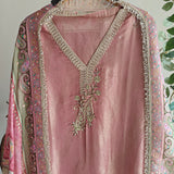 Onion Pink Tissue Kurta with Organza Designer Dupatta Unstitched suit set.