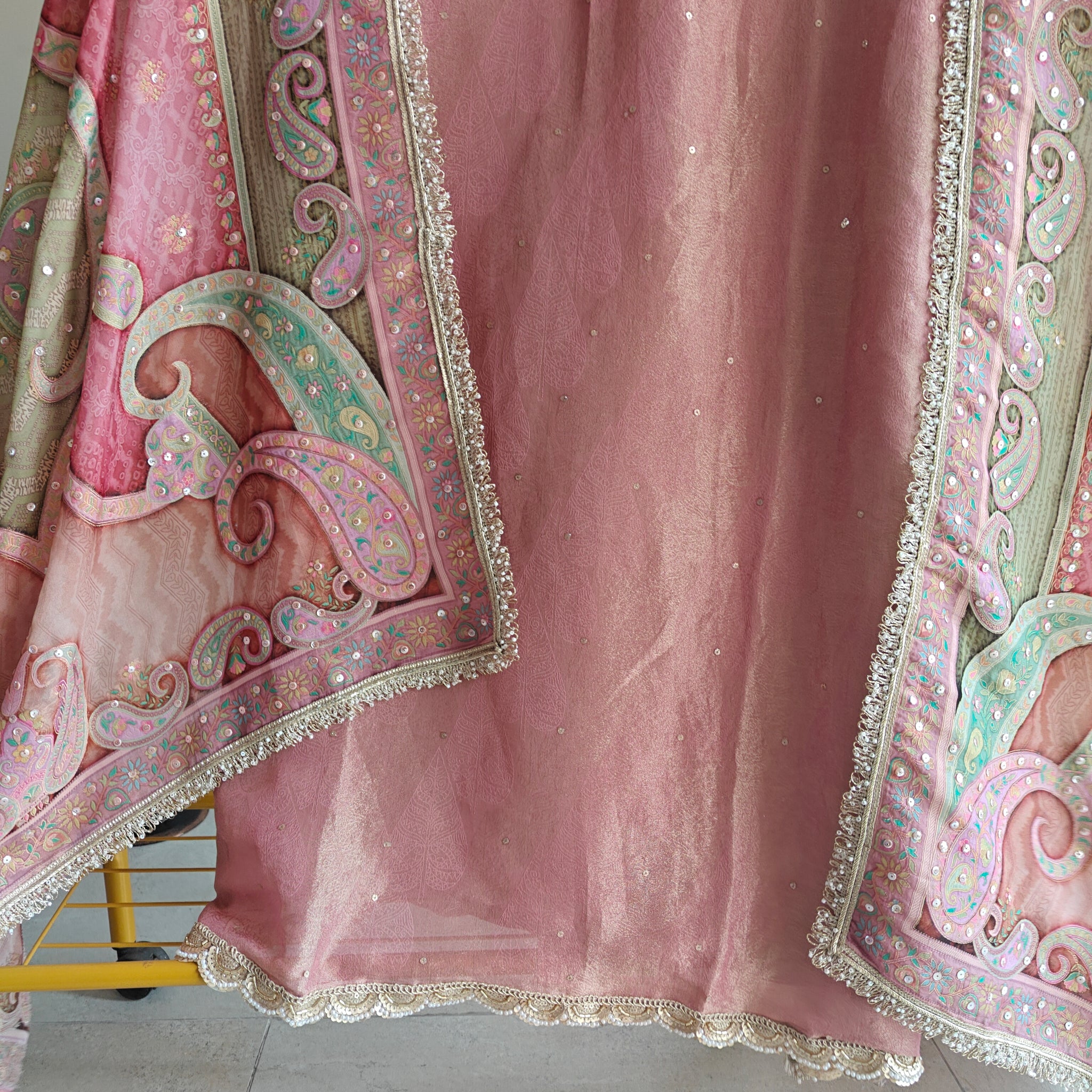 Onion Pink Tissue Kurta with Organza Designer Dupatta Unstitched suit set.