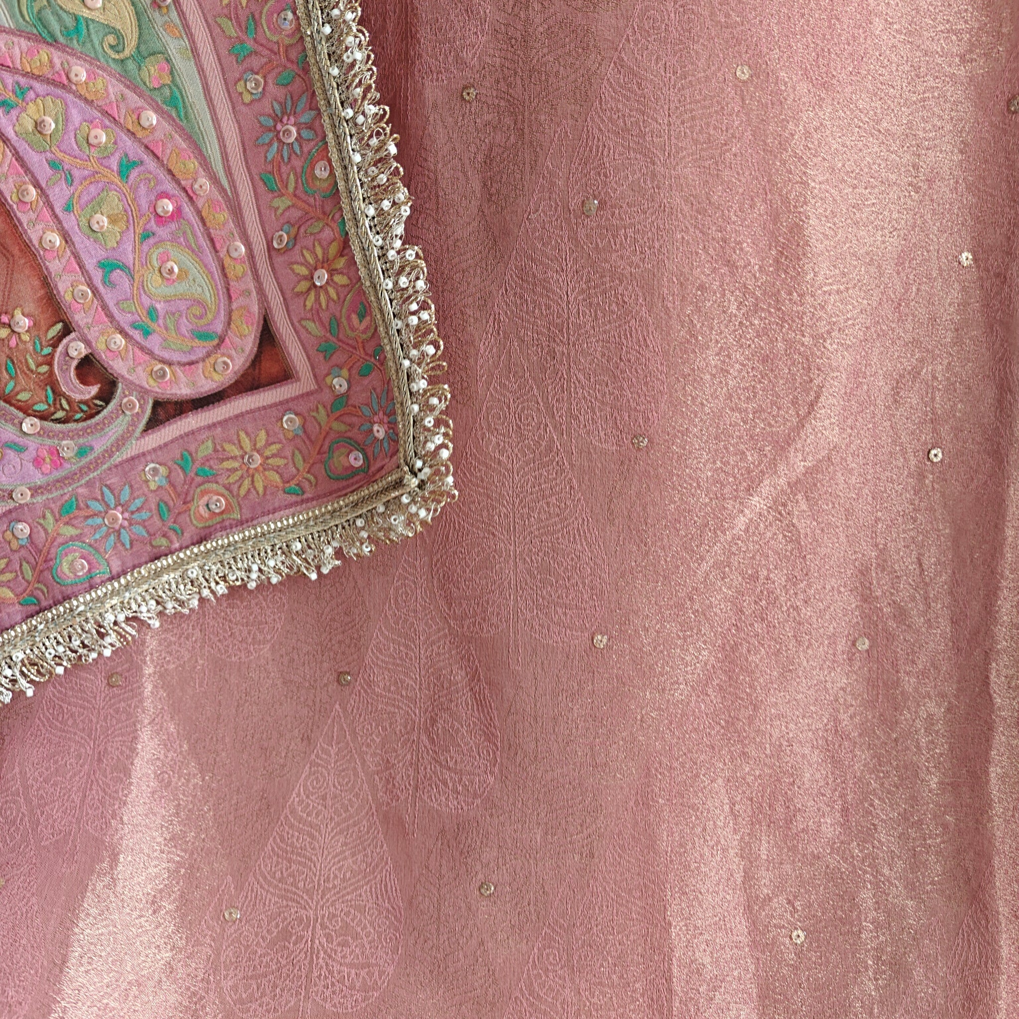 Onion Pink Tissue Kurta with Organza Designer Dupatta Unstitched suit set.