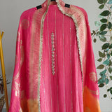 Ombre Pink Orange Partywear handwork Unstitched suit set