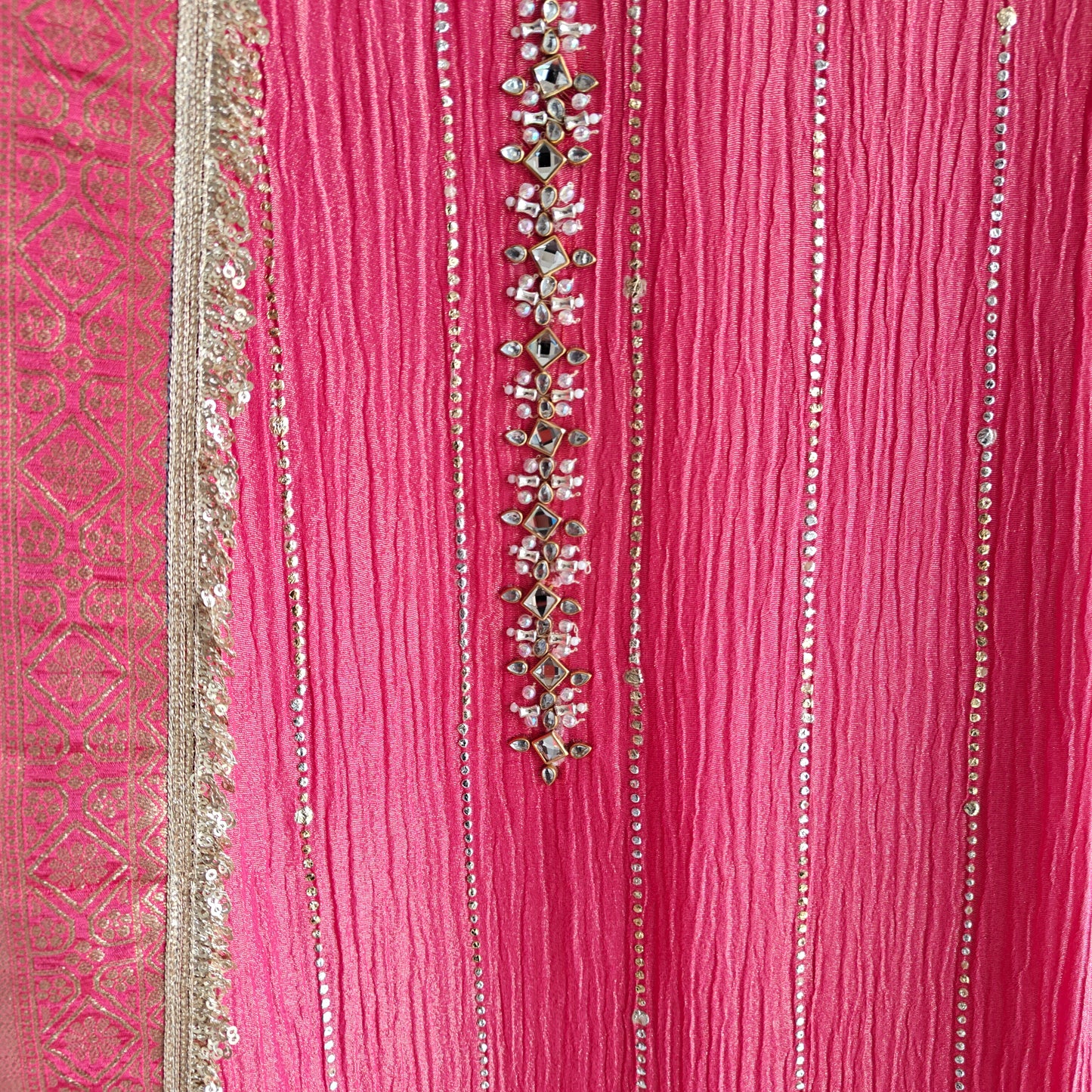 Ombre Pink Orange Partywear handwork Unstitched suit set