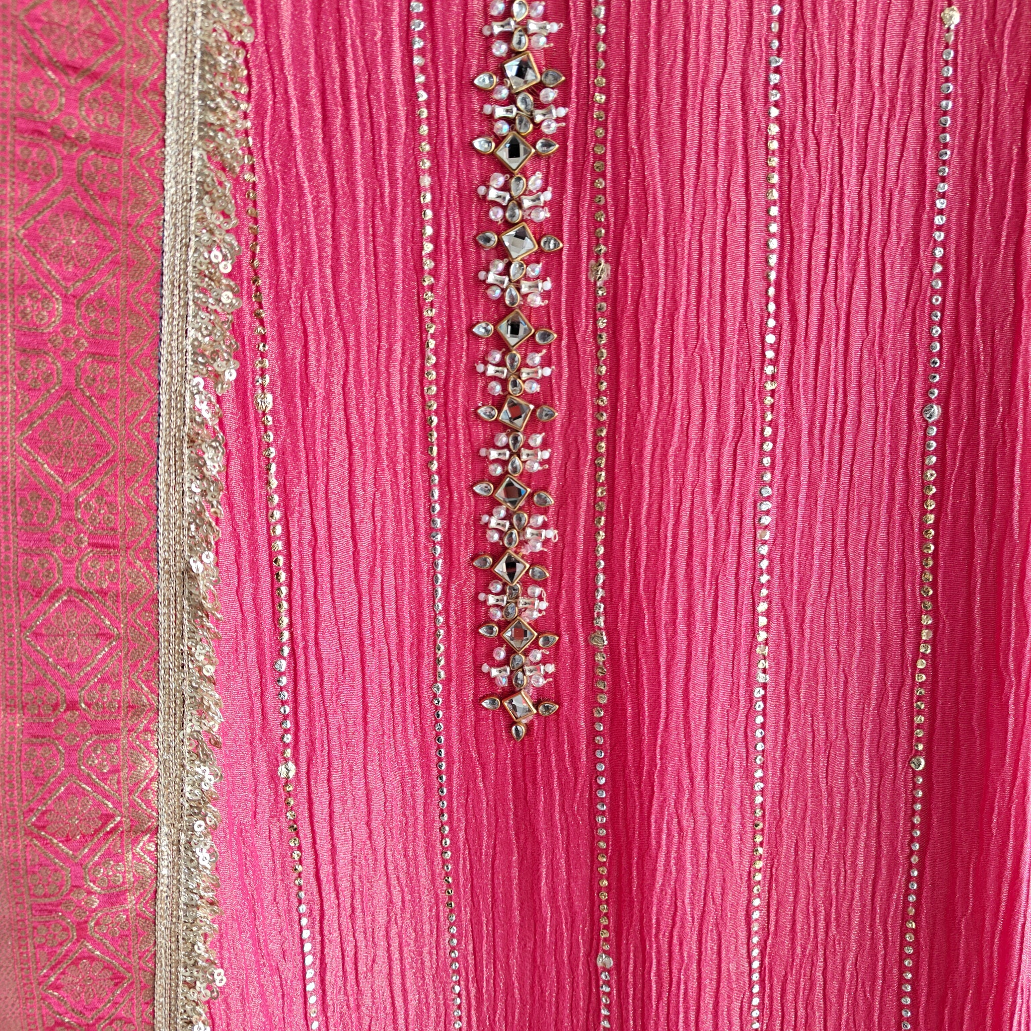 Ombre Pink Orange Partywear handwork Unstitched suit set