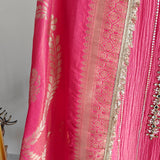 Ombre Pink Orange Partywear handwork Unstitched suit set