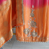 Ombre Pink Orange Partywear handwork Unstitched suit set