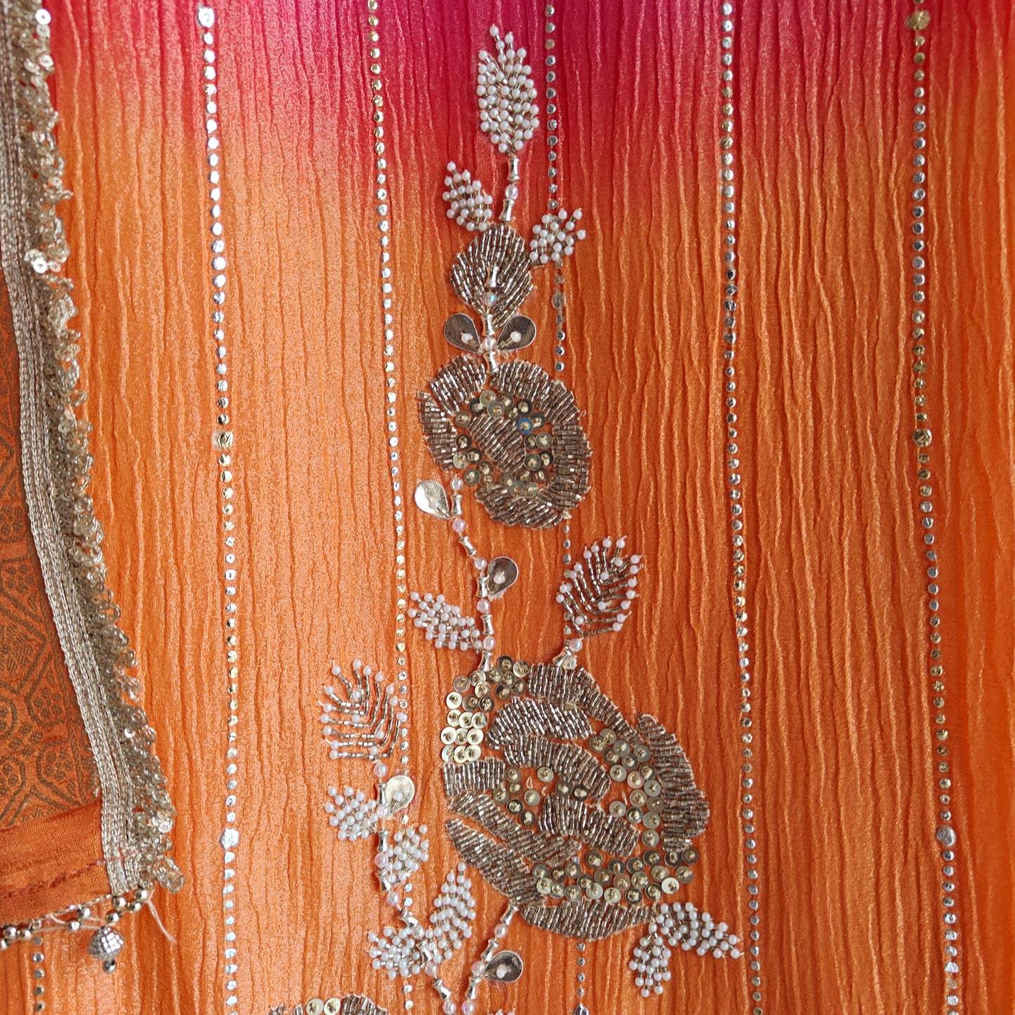 Ombre Pink Orange Partywear handwork Unstitched suit set