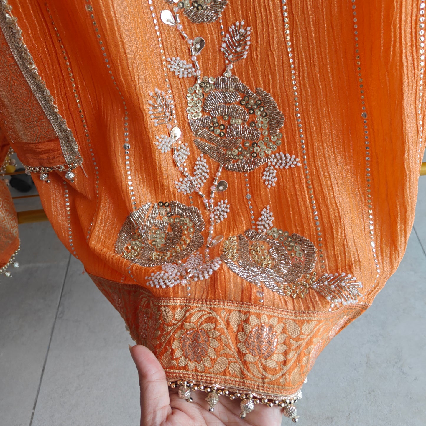 Ombre Pink Orange Partywear handwork Unstitched suit set