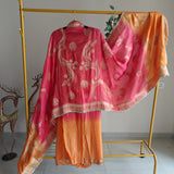 Ombre Pink Orange Partywear handwork Unstitched suit set