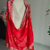 Partywear Gold kurta with Red dupatta unstitched suit set material