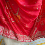 Partywear Gold kurta with Red dupatta unstitched suit set material