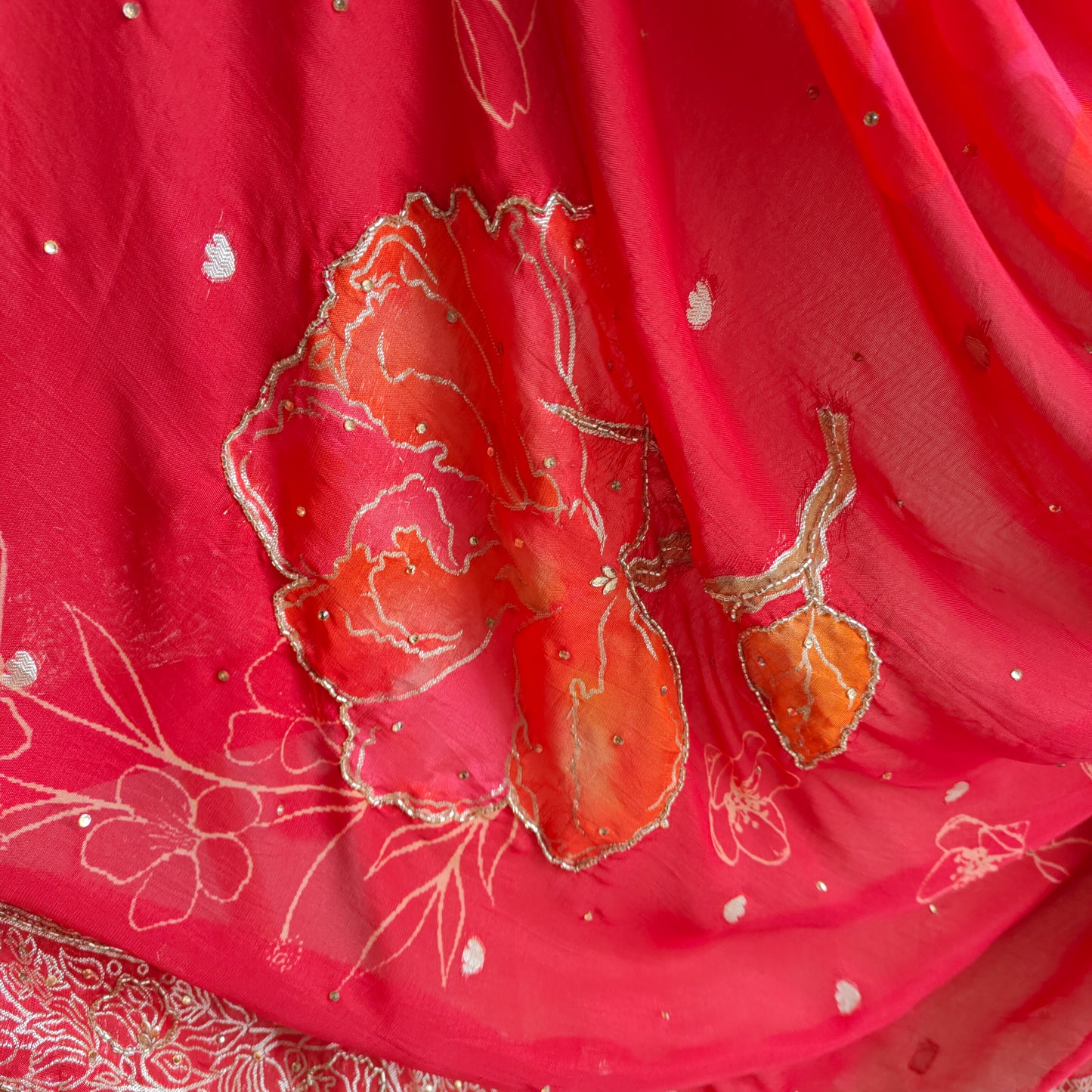 Partywear Gold kurta with Red dupatta unstitched suit set material