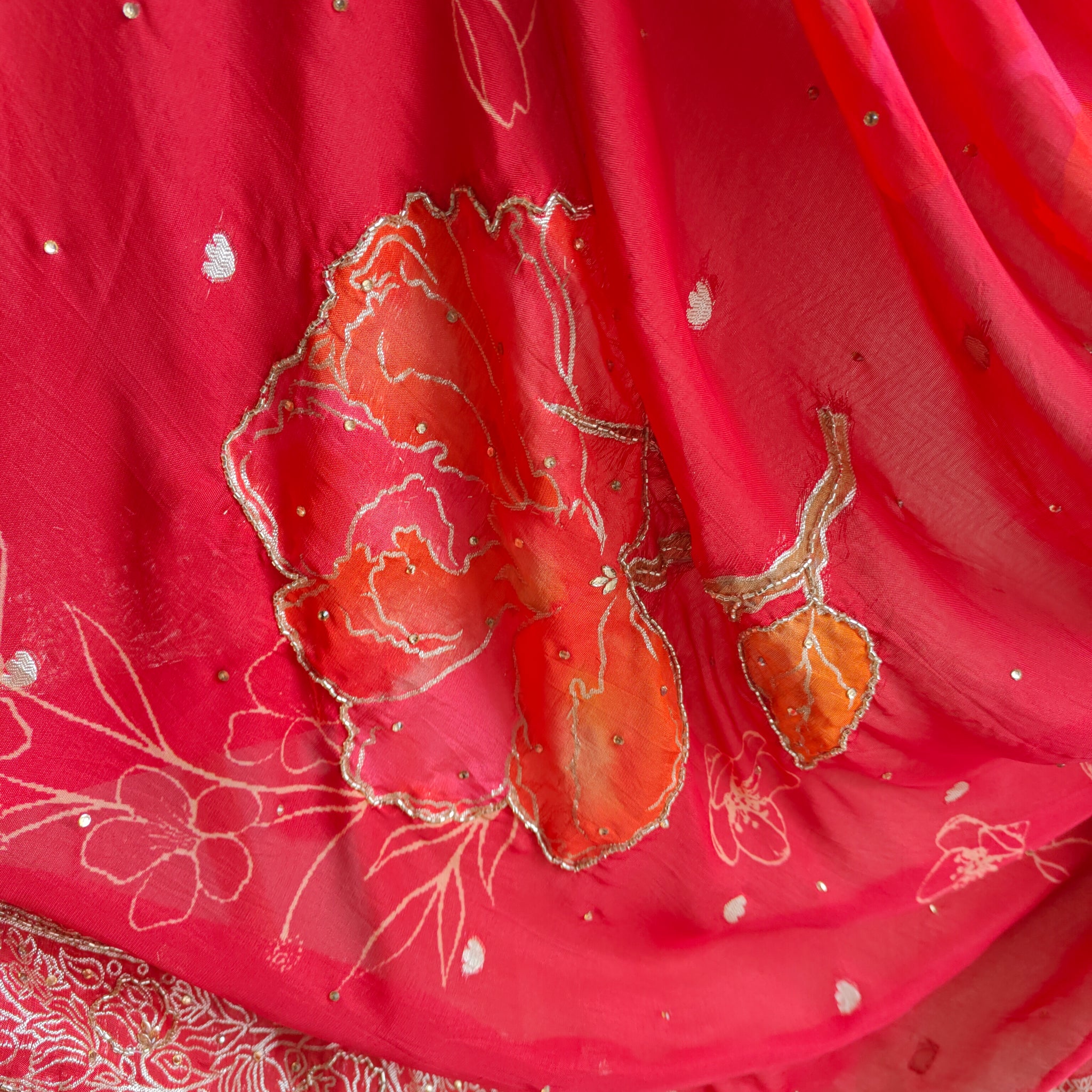 Partywear Gold kurta with Red dupatta unstitched suit set material