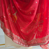 Partywear Gold kurta with Red dupatta unstitched suit set material