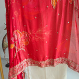 Partywear Gold kurta with Red dupatta unstitched suit set material