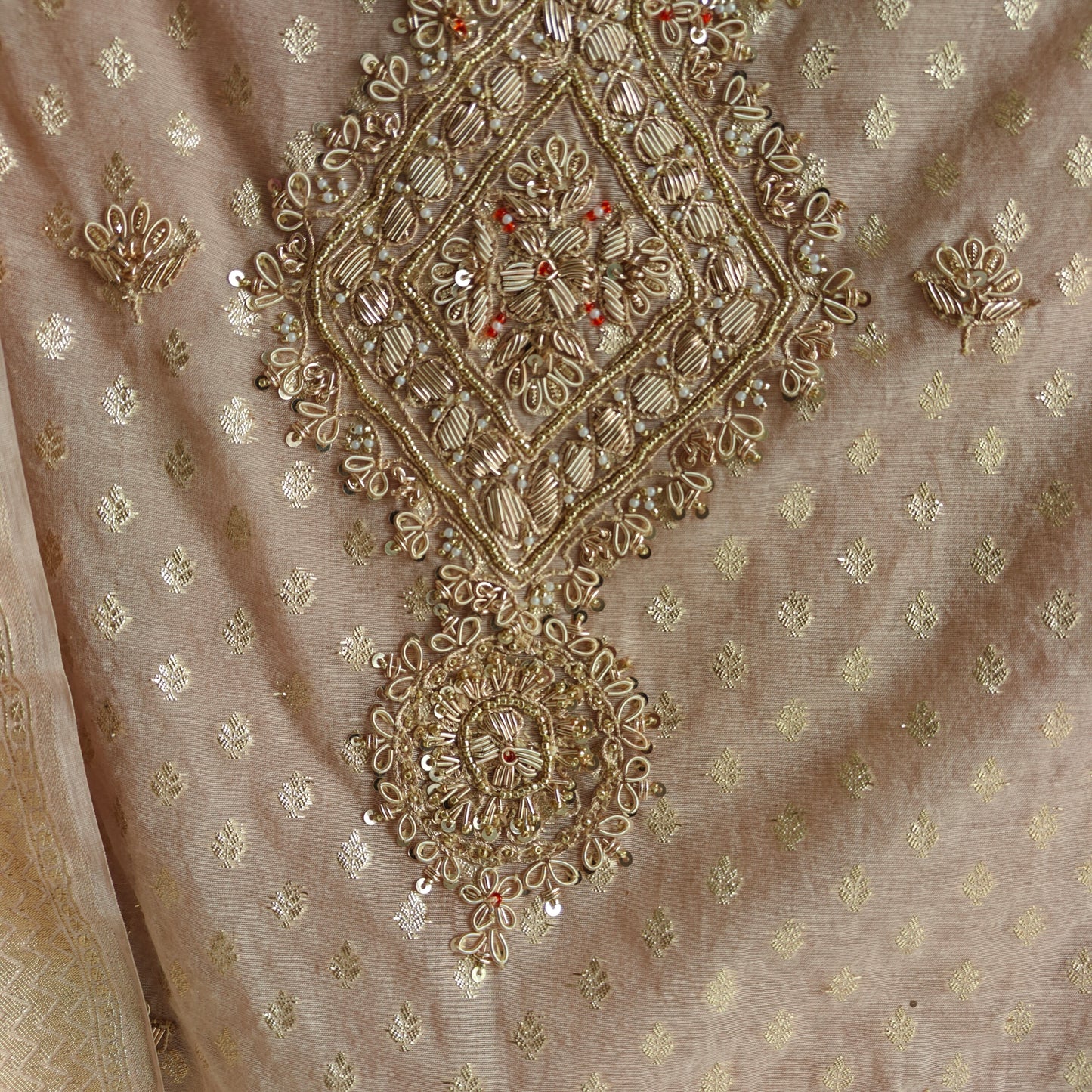 Pure Mul Chanderi with Hand Zardosi and Golden Zari weaving Dress Material