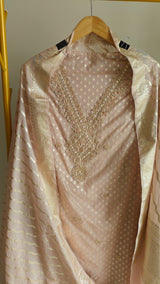 Pure Mul Chanderi with Hand Zardosi and Golden Zari weaving Dress Material