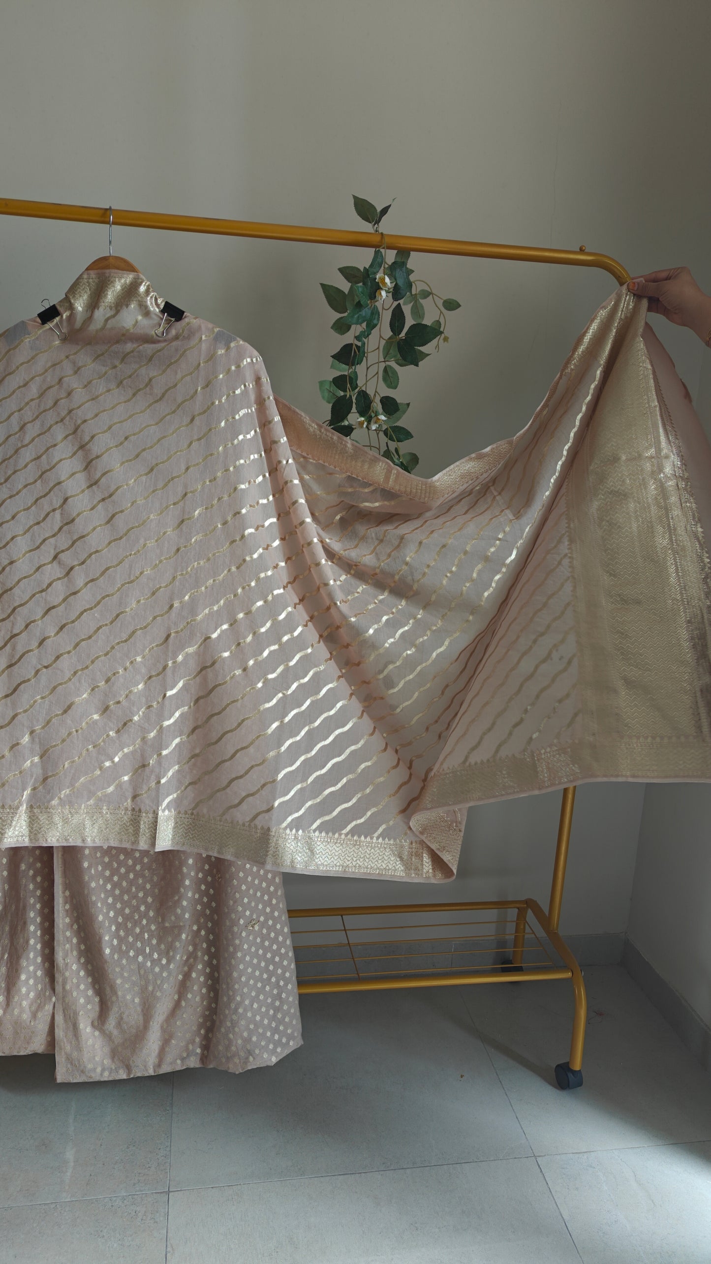 Pure Mul Chanderi with Hand Zardosi and Golden Zari weaving Dress Material