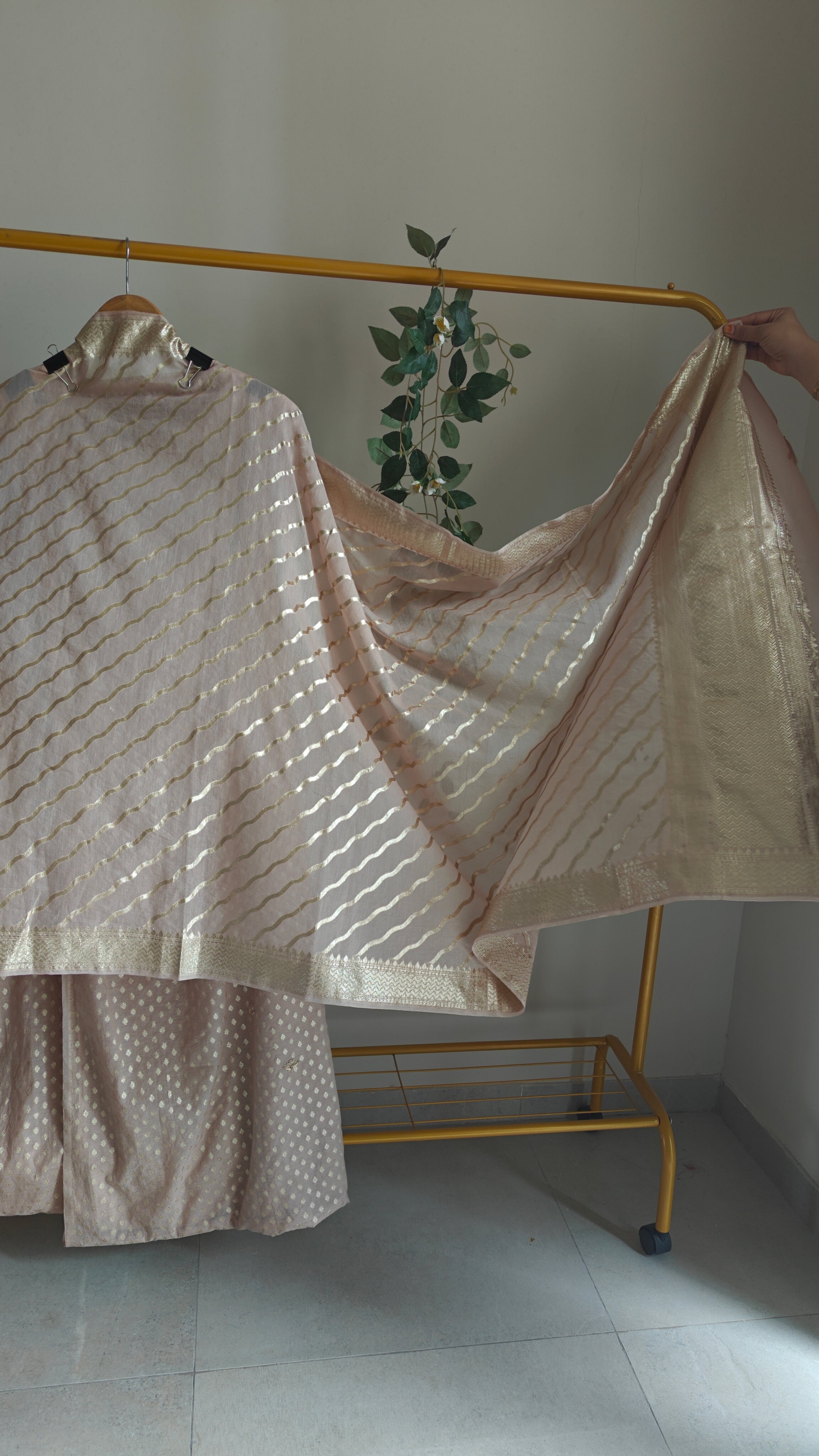 Pure Mul Chanderi with Hand Zardosi and Golden Zari weaving Dress Material