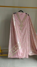 Pink Pure Mul Chanderi with Hand Zardosi and Golden Zari weaving Dress Material