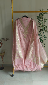 Pink Pure Mul Chanderi with Hand Zardosi and Golden Zari weaving Dress Material