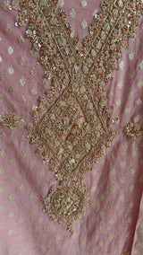 Pink Pure Mul Chanderi with Hand Zardosi and Golden Zari weaving Dress Material