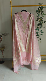 Pink Pure Mul Chanderi with Hand Zardosi and Golden Zari weaving Dress Material
