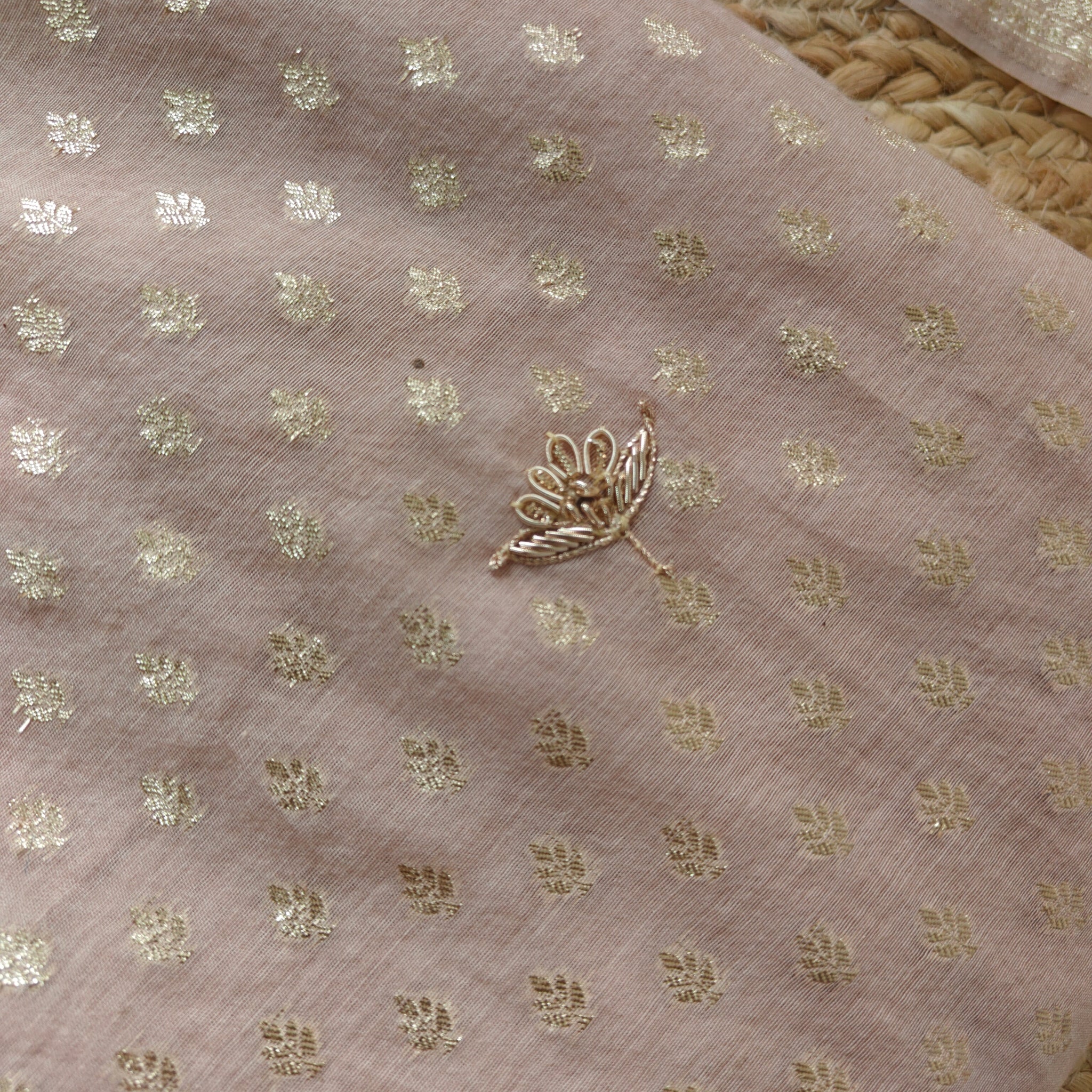 Pure Mul Chanderi with Hand Zardosi and Golden Zari weaving Dress Material