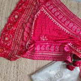 Gotta Partywear Gold kurta with Pink and Red dupatta unstitched suit material