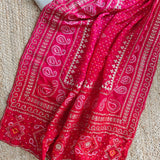 Gotta Partywear Gold kurta with Pink and Red dupatta unstitched suit material