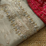 Gotta Partywear Gold kurta with Pink and Red dupatta unstitched suit material