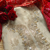 Gotta Partywear Gold kurta with Pink and Red dupatta unstitched suit material