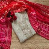 Gotta Partywear Gold kurta with Pink and Red dupatta unstitched suit material