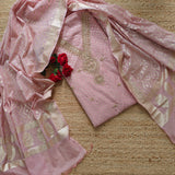 Pink Pure Mul Chanderi with Hand Zardosi and Golden Zari weaving Dress Material