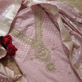 Pink Pure Mul Chanderi with Hand Zardosi and Golden Zari weaving Dress Material