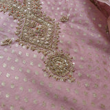 Pink Pure Mul Chanderi with Hand Zardosi and Golden Zari weaving Dress Material