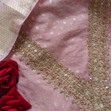 Pink Pure Mul Chanderi with Hand Zardosi and Golden Zari weaving Dress Material
