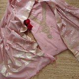 Pink Pure Mul Chanderi with Hand Zardosi and Golden Zari weaving Dress Material