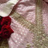Pink Pure Mul Chanderi with Hand Zardosi and Golden Zari weaving Dress Material