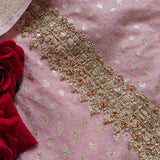 Pink Pure Mul Chanderi with Hand Zardosi and Golden Zari weaving Dress Material