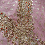 Pink Pure Mul Chanderi with Hand Zardosi and Golden Zari weaving Dress Material