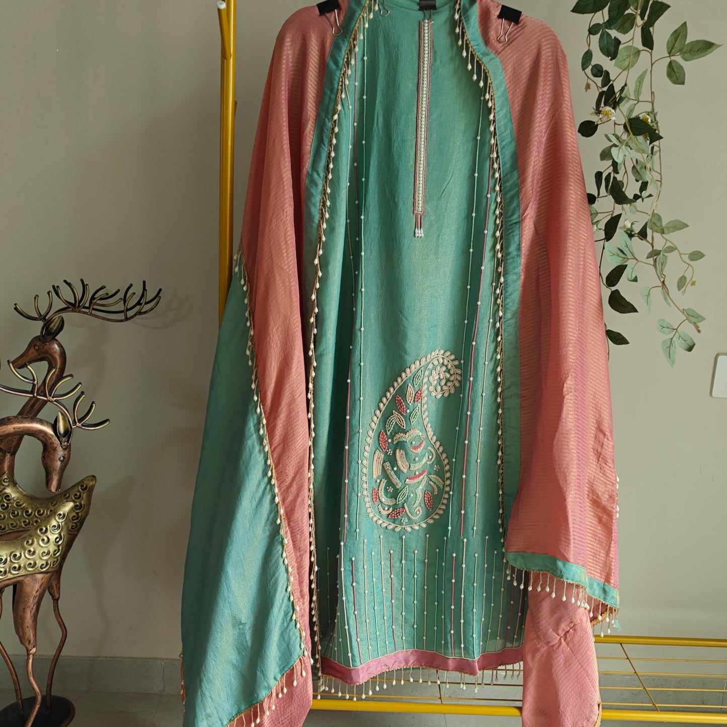 Pearl embroidery Designer Partywear embroidery unstitched suit