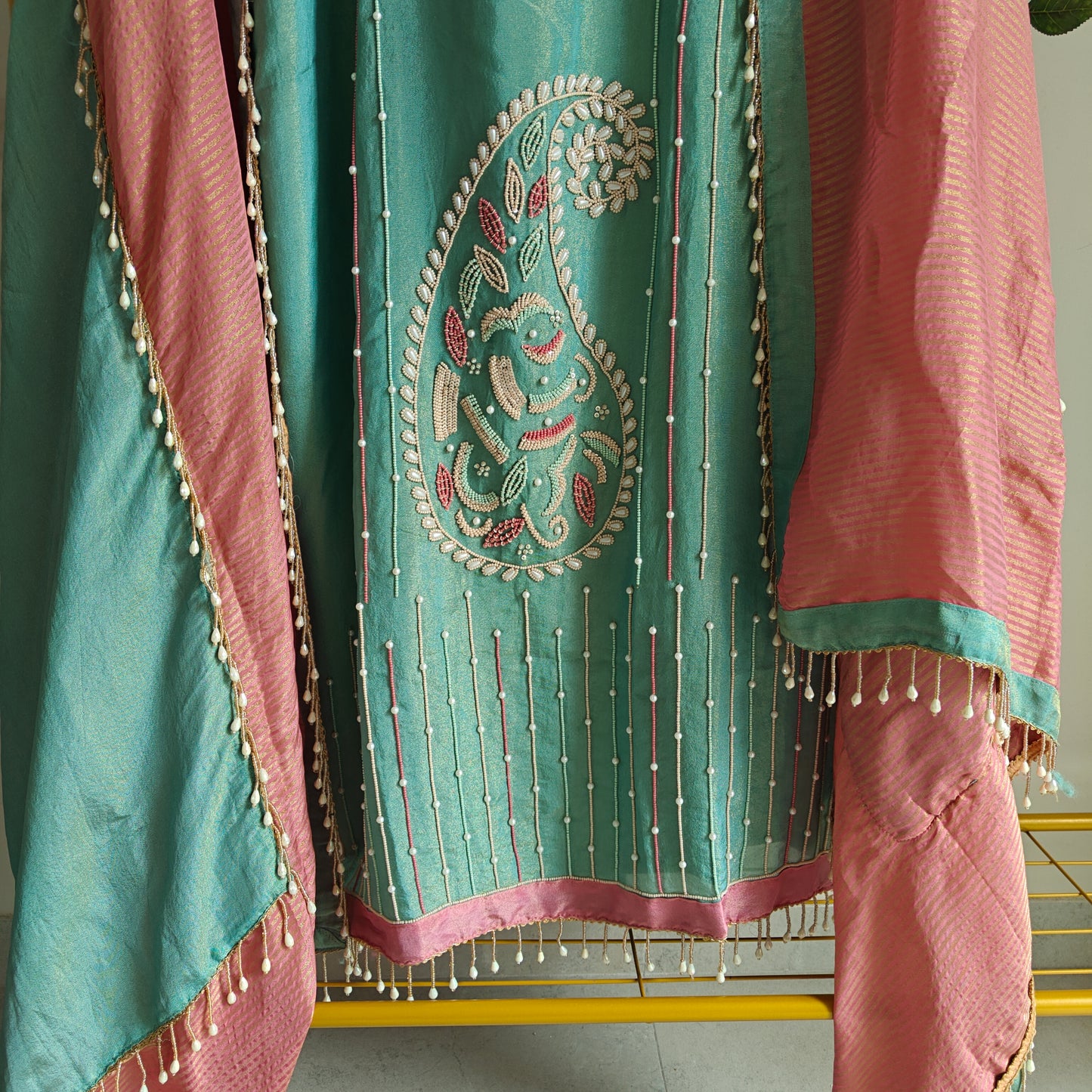 Pearl embroidery Designer Partywear embroidery unstitched suit