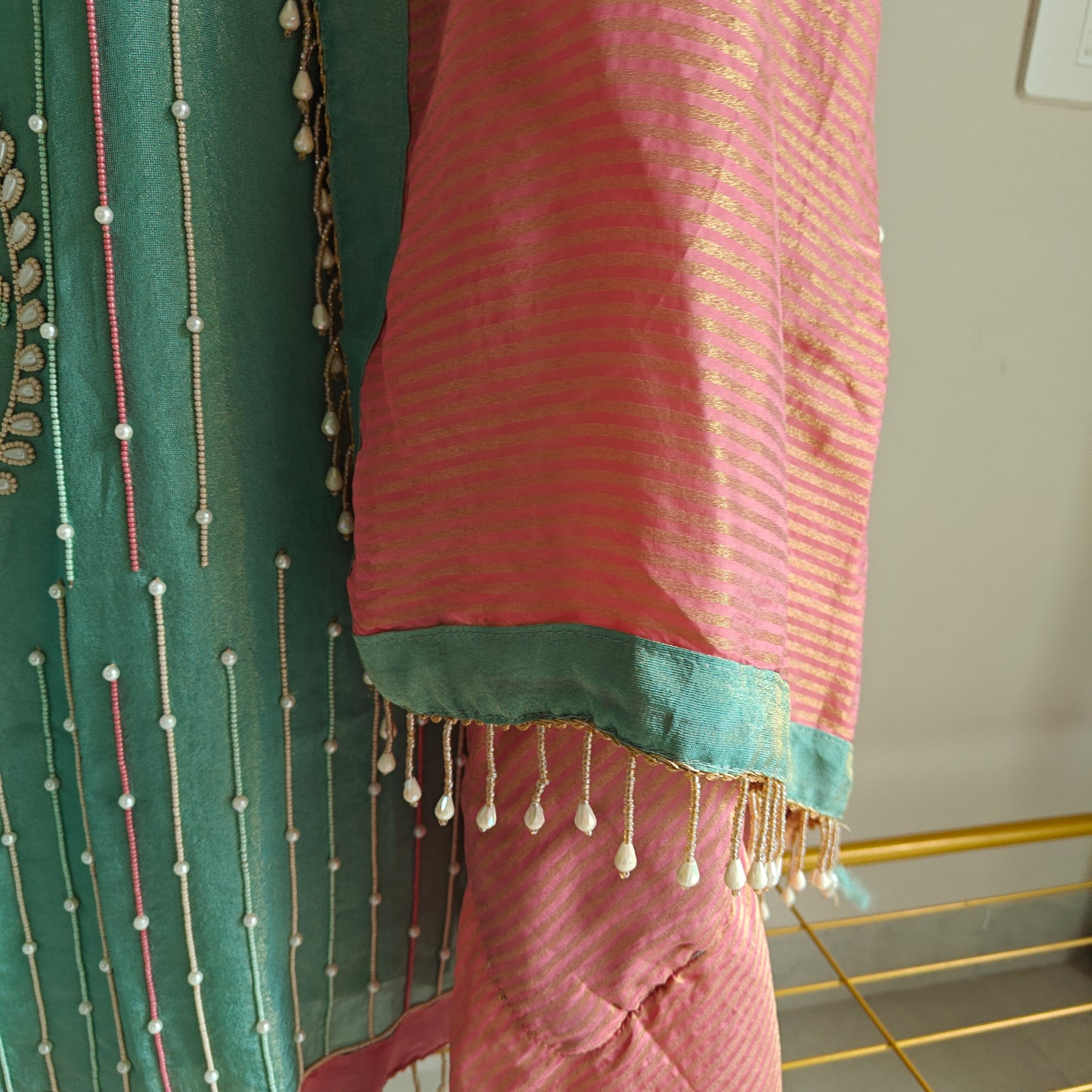 Pearl embroidery Designer Partywear embroidery unstitched suit