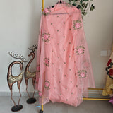 Peachy Pink Organza Cross stitch Embroidered dress material